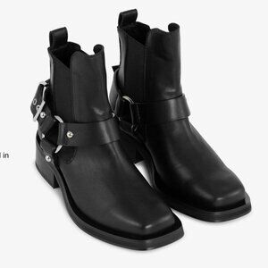 GANNI black leather ankle motorcycle boots - brand new
